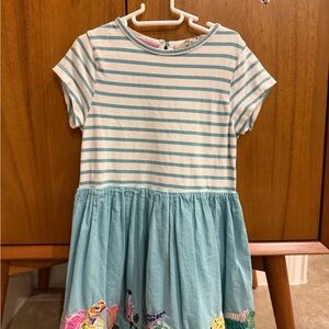 Mini Boden Blue and White Striped Dress with Embroidered Accents